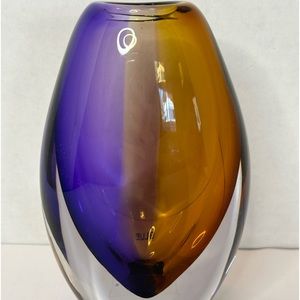 Artcristal Bohemia Amber Blue Glass Vase